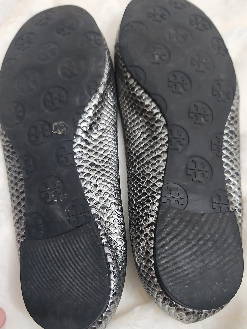 Tory Burch Metallic Black Snake-Embossed Ballet Flats